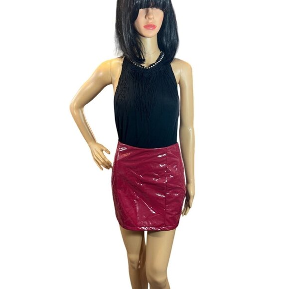 (6 for $25) Shein Burgundy Faux Leather Mini Skirt size S - Picture 1 of 5
